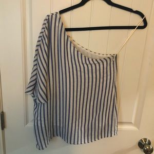 Blue and white one shoulder blouse